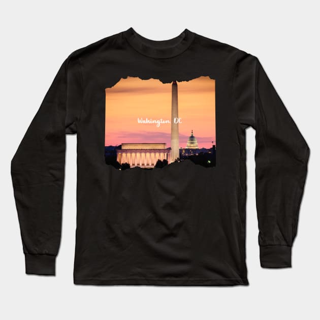 Sunset Photo Washington DC USA city tall monument texture sky dc statehood Long Sleeve T-Shirt by BoogieCreates